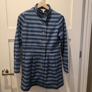 Matilda Jane Knit Coat Jacket Fall Freeze Womens Size M Blue Striped Gold Button